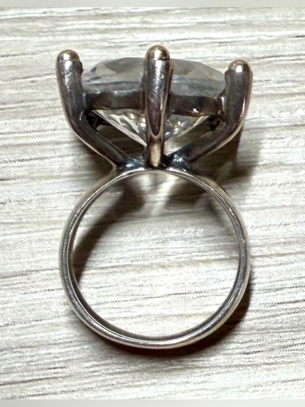 Designer YAM Israel Sterling Silver & 14K Gold Clear Natural Stone Ring, Size 5 - Picture 6 of 11